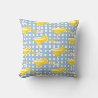 Retro Sunny Yellow Lemon Drop Blue White Check Kissen
