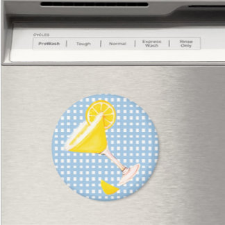 Retro Sunny Yellow Lemon Drop Blue White Karo Magnet