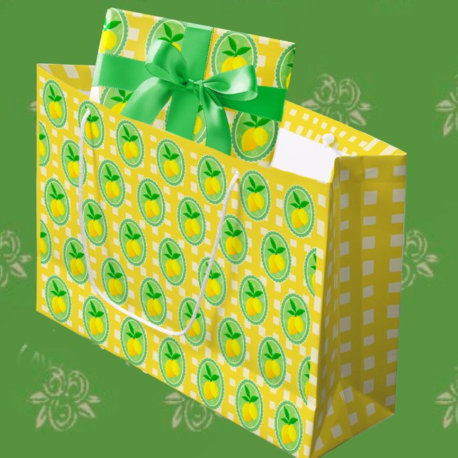 Retro Sunny Yellow Lemons Große Geschenktüte (Cheery all occasion gift wrap supplies!)