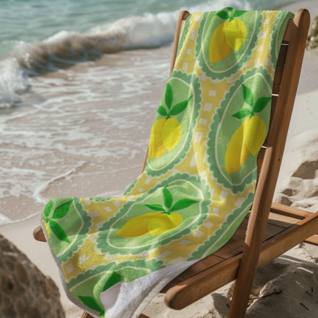 Retro Sunny Yellow Lemons Strandtuch (Sunny lemon beach towel )