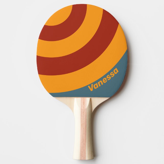 Retro Sunrise on Slate Circle Stripe with Name Tischtennis Schläger (Vorderseite)
