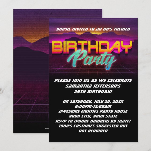 Retro Sunset 1980er 80er Birthday Party Einladung (Vorne/Hinten)