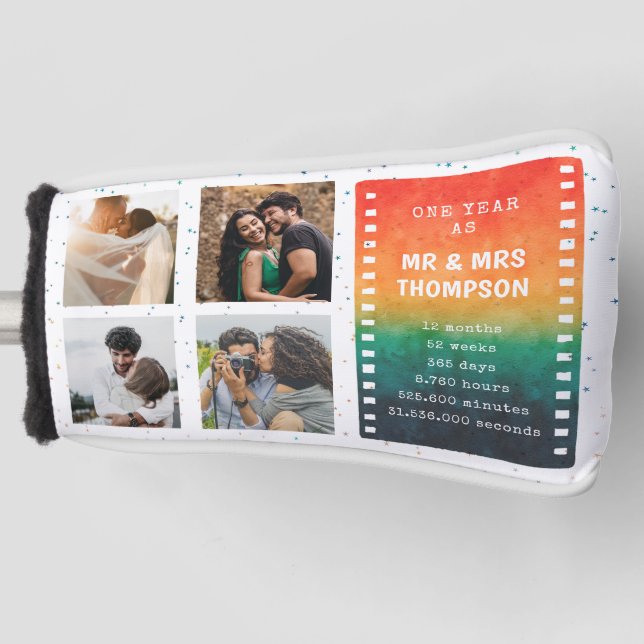 Retro Sunset 4 Photo Mr and Mrs 1st  Anniversary Golf Headcover (Vorderseite)