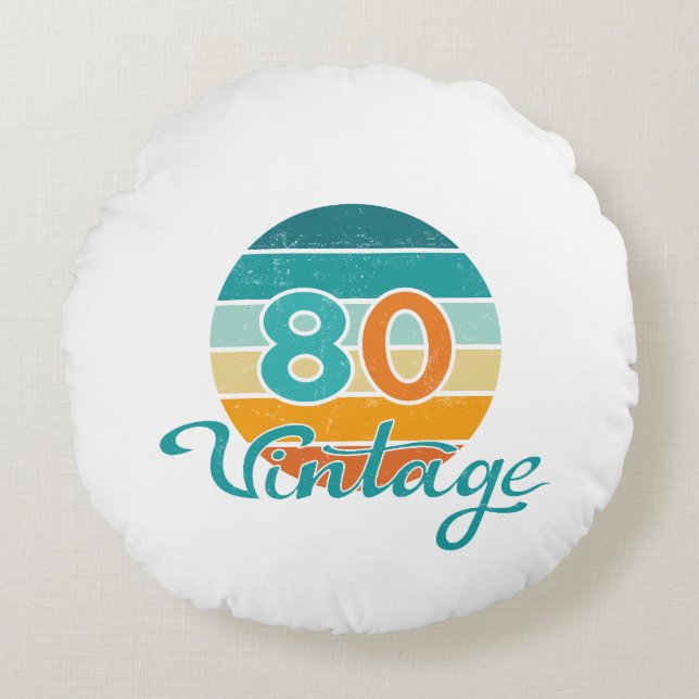 Retro Sunset 80 Vintage Distressed Rundes Kissen (Vorderseite)