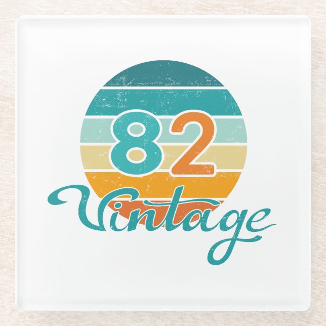 Retro Sunset 82 Vintage Distressed Glasuntersetzer (Vorderseite)