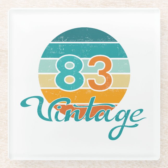 Retro Sunset 83 Vintage Distressed Glasuntersetzer (Vorderseite)