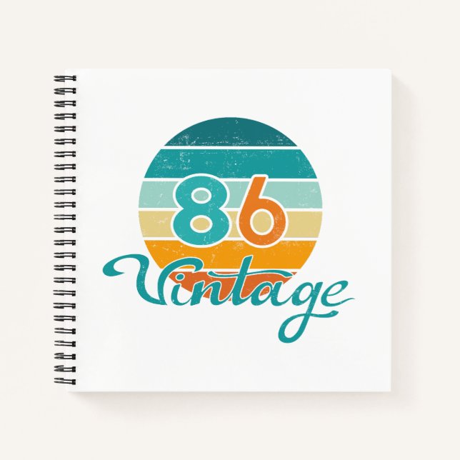 Retro Sunset 86 Vintage Distressed Notizbuch (Vorderseite)