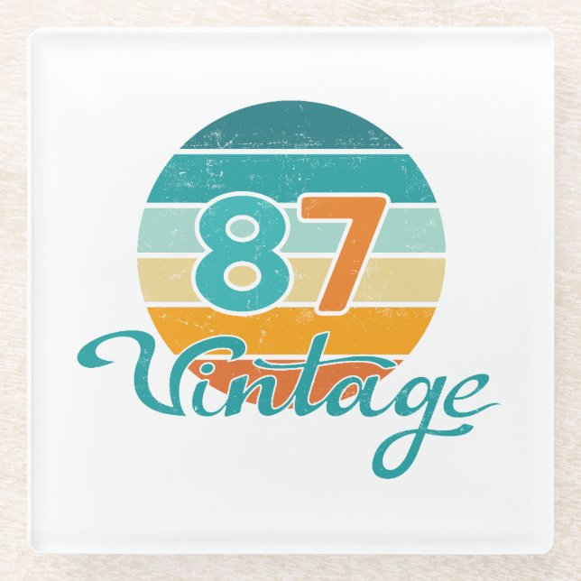 Retro Sunset 87 Vintage Distressed Glasuntersetzer (Vorderseite)