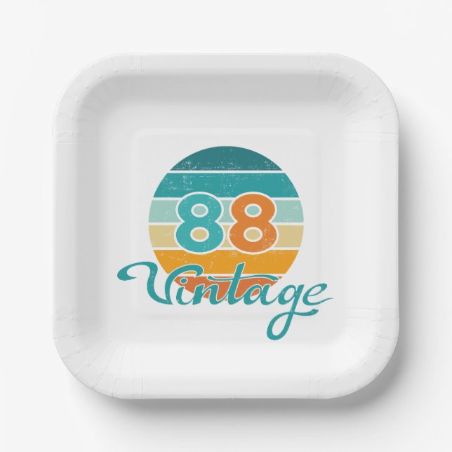 Retro Sunset 88 Vintage Distressed Pappteller (Vorderseite)