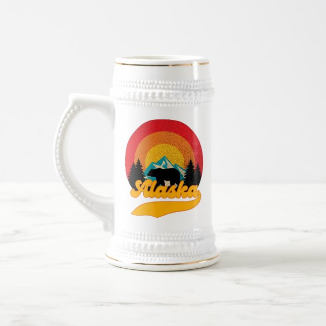 Retro Sunset Alaska Juneau Bear Mountains Wild AK Bierglas (Links)