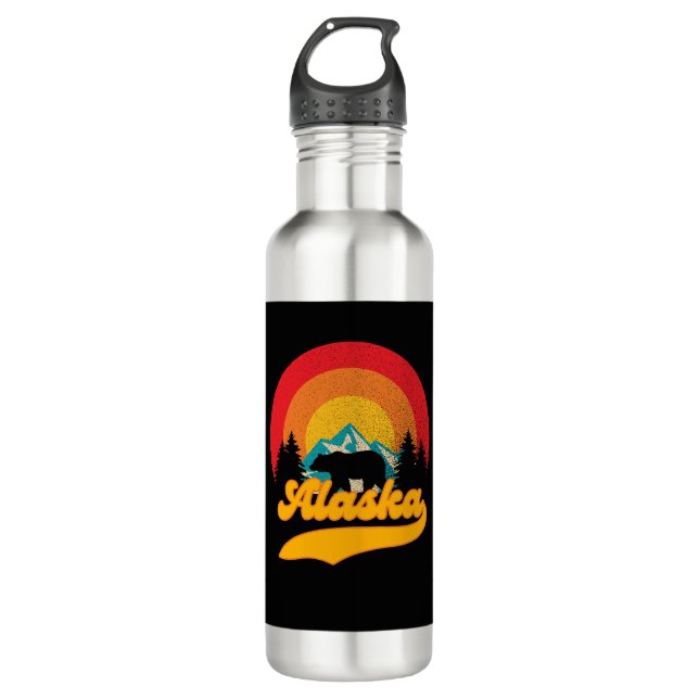 Retro Sunset Alaska Juneau Bear Mountains Wild AK Edelstahlflasche (Vorderseite)