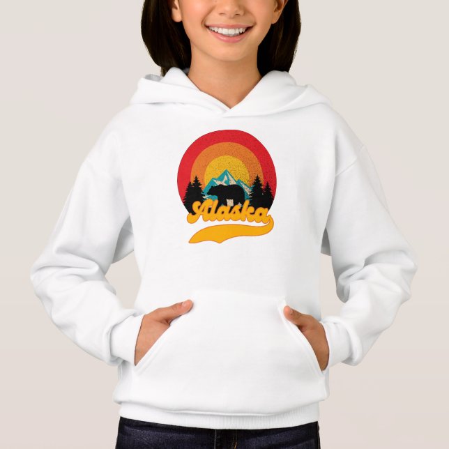 Retro Sunset Alaska Juneau Bear Mountains Wild AK Hoodie (Vorderseite)