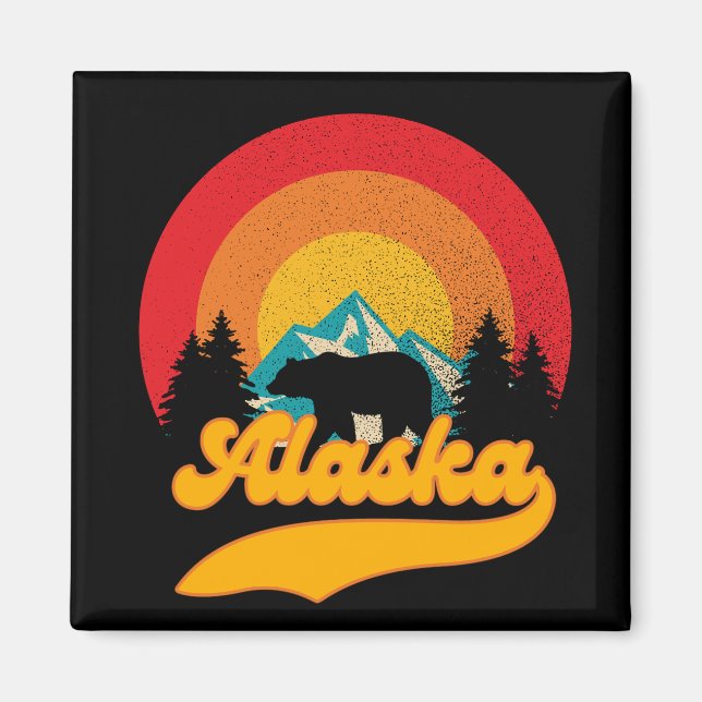 Retro Sunset Alaska Juneau Bear Mountains Wild AK Magnet (Vorne)