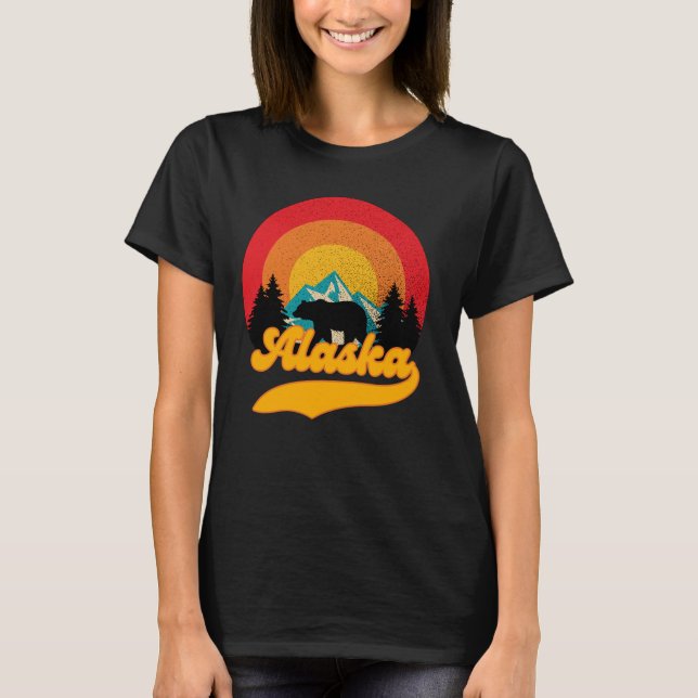 Retro Sunset Alaska Juneau Bear Mountains Wild AK T-Shirt (Vorderseite)