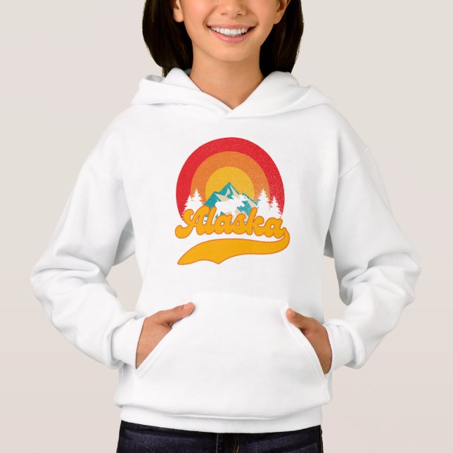 Retro Sunset Alaska Juneau Elche 0Berge Wild Hoodie (Vorderseite)