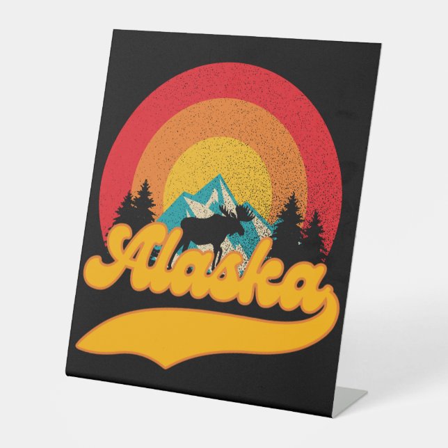 Retro Sunset Alaska Juneau Elche 0Berge Wild Sockelschild (Vorderseite)