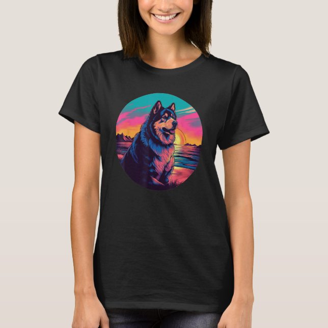 Retro Sunset Alaskan Malamute Dog T-Shirt (Vorderseite)