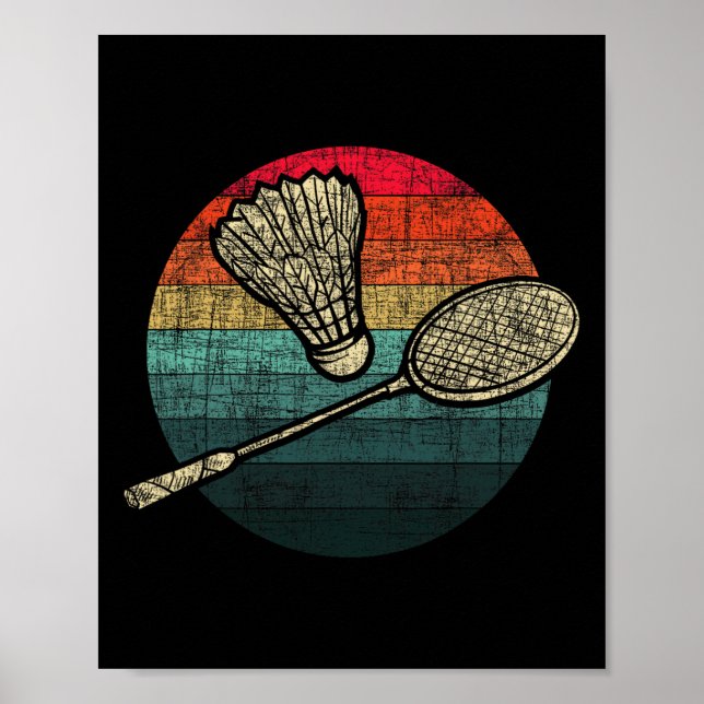 Retro Sunset Badminton - Birdie Shuttle Athleten Poster (Vorne)