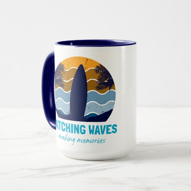 Retro Sunset Beach Retro Surfboard Tasse (Vorderseite Links)