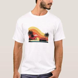 Retro Sunset Beach Van | Vintager Surfurlaub Somme T-Shirt