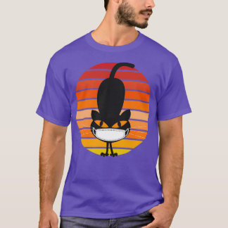 Retro Sunset Black Cat mit Gesichtsmaske Happy Cor T-Shirt