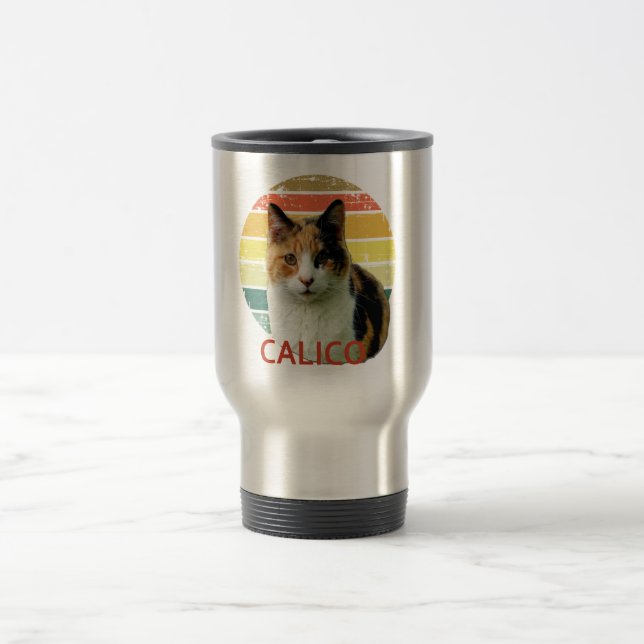 Retro Sunset Calico Moggy Cat Reisebecher (Mittel)