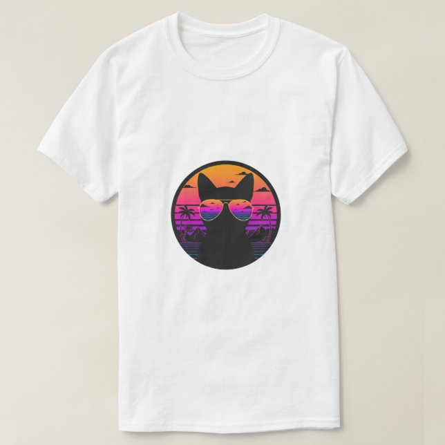 Retro Sunset Cat Aviator Sunglasses Vaporwave  T-Shirt (Design vorne)