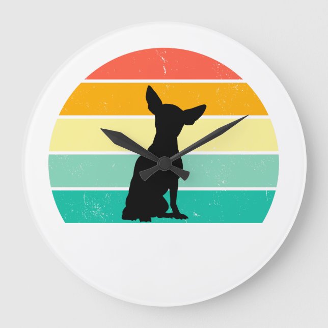 Retro Sunset Chihuahua  Große Wanduhr (Vorderseite)