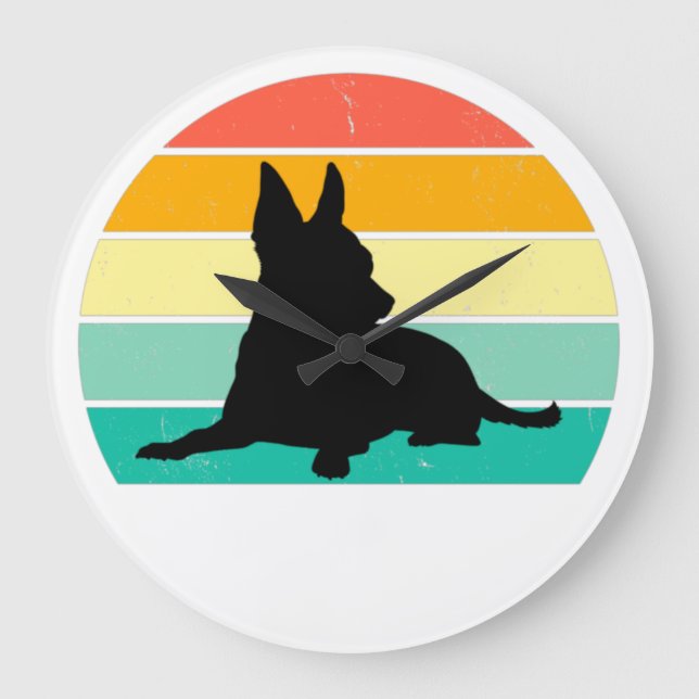 Retro Sunset Chihuahua Große Wanduhr (Vorderseite)