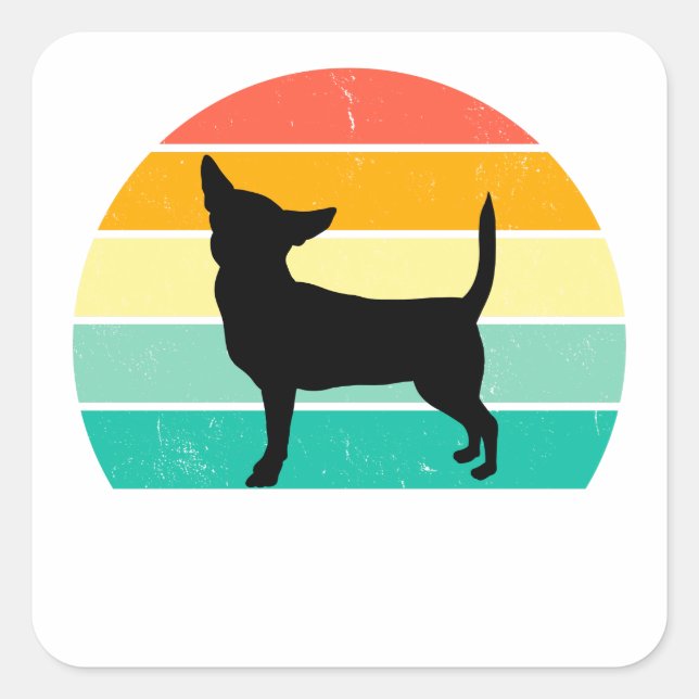 Retro Sunset Chihuahua Quadratischer Aufkleber (Vorderseite)