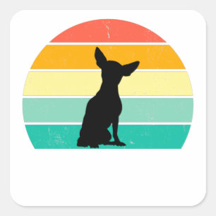 Retro Sunset Chihuahua Quadratischer Aufkleber