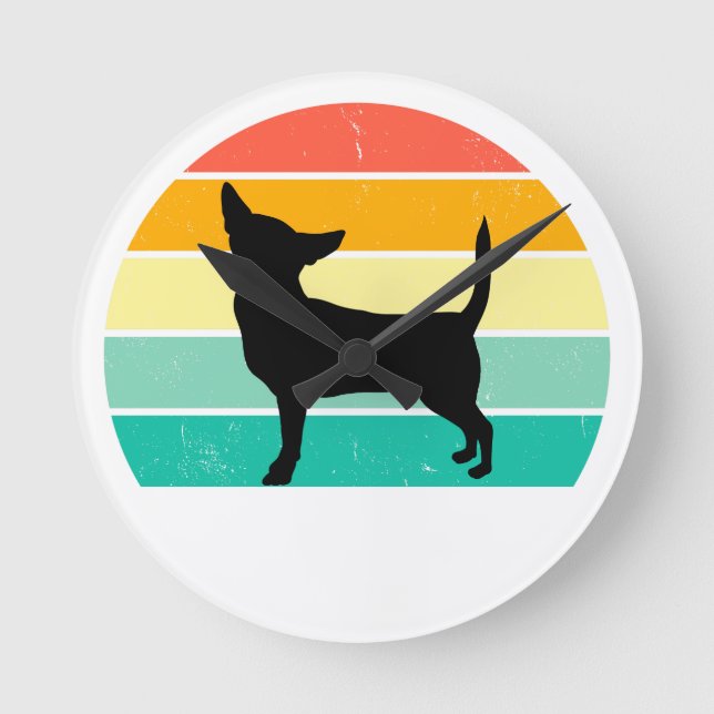 Retro Sunset Chihuahua Runde Wanduhr (Vorderseite)