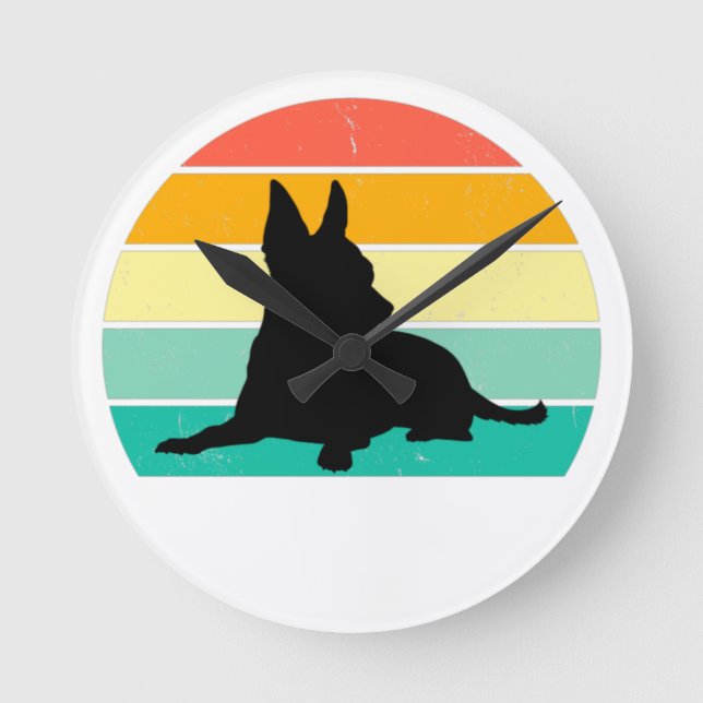 Retro Sunset Chihuahua Runde Wanduhr (Vorderseite)