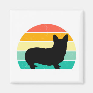 Retro Sunset Corgi Magnet