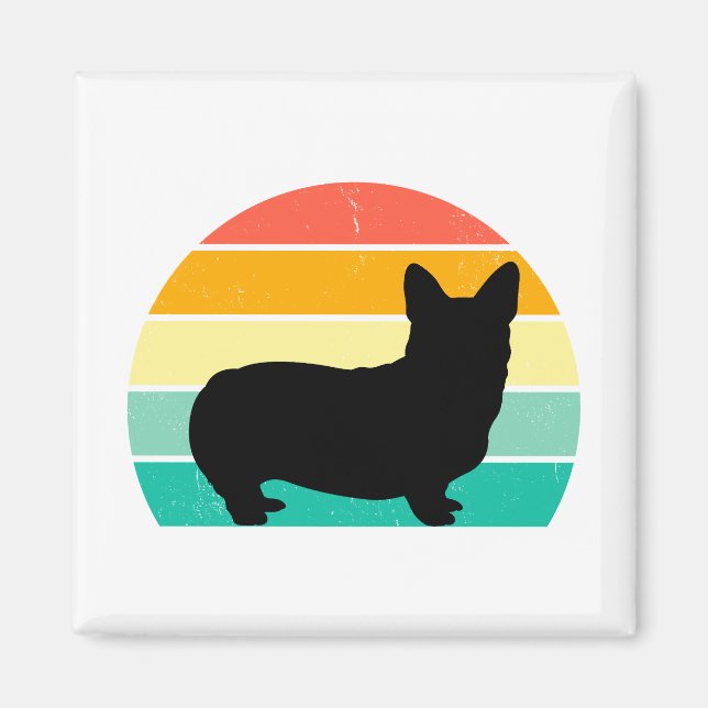 Retro Sunset Corgi Magnet (Vorne)