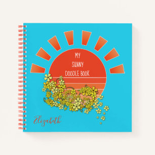 Retro Sunset Doodle Personalisiert Sketchbook Aqua Notizbuch
