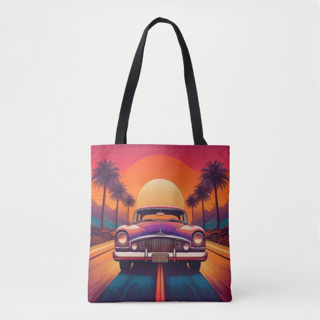 Retro Sunset Drive mit klassischem Auto Tote Bag (Vorderseite)