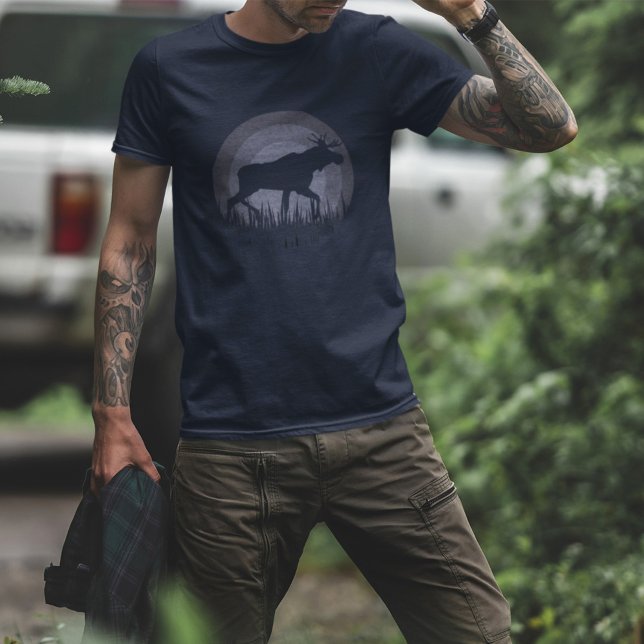 Retro Sunset Elche Silhouette Naturpastel Blau T-Shirt (Von Creator hochgeladen)