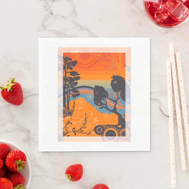 Retro Sunset Forest Landschaft Abstrakt Serviette (Von Creator hochgeladen)