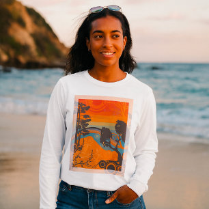Retro Sunset Forest Landschaft Abstrakt T-Shirt