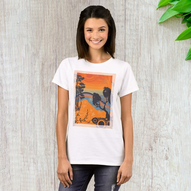 Retro Sunset Forest Landschaft Abstrakt T-Shirt (Von Creator hochgeladen)