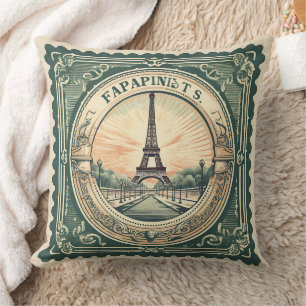 Retro Sunset French Eifel Tower Paris Green Kissen