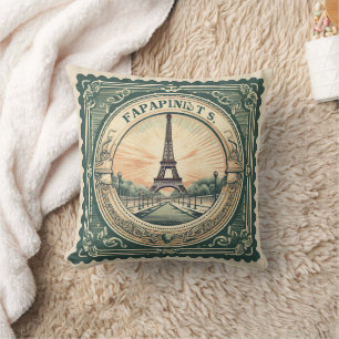 Retro Sunset French Eifel Tower Paris Green Kissen