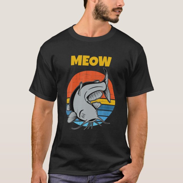 Retro Sunset Funny Meow Catfish T-Shirt (Vorderseite)