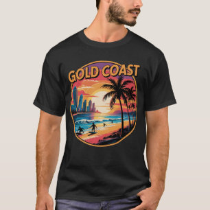 Retro Sunset Gold Coast Australia Vacations Beach T-Shirt