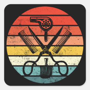 Retro Sunset Graphic Hair Stylist Friseur Quadratischer Aufkleber