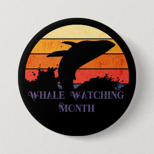 Retro Sunset Humpback Whale Breaching Button