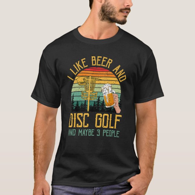 Retro Sunset I like Beer & Disk Golf Basket Frisbe T-Shirt (Vorderseite)