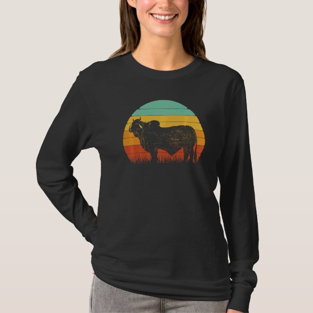 Retro Sunset Kuh Bauer Brahman Cattle T-Shirt (Vorderseite)