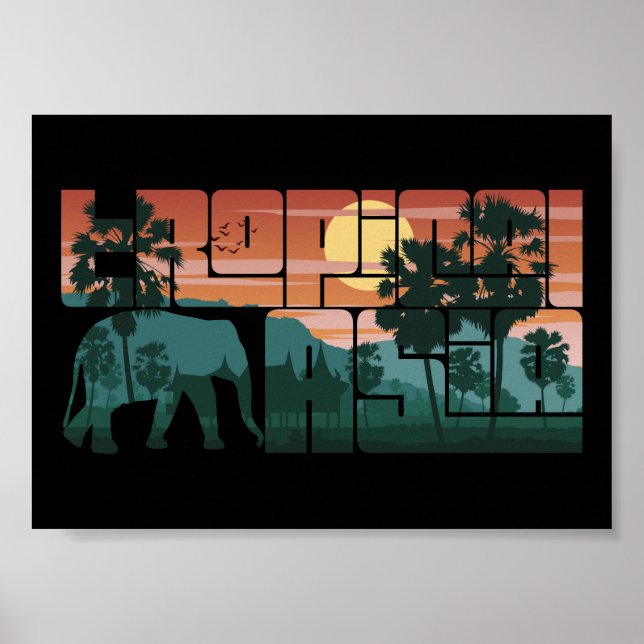 Retro Sunset Landschaft Asien Thailand - Typografi Poster (Vorne)